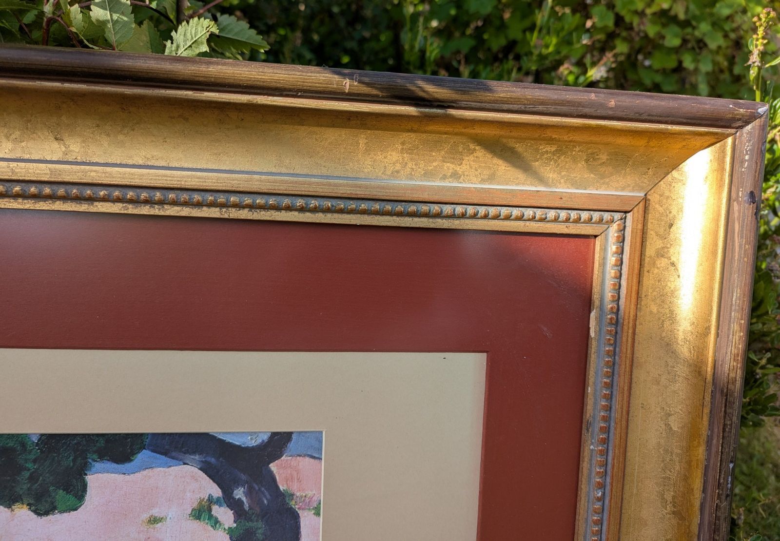 X Large French Vintage Rustic Wood & Gilt Picture Frame Gaugin Print 102x79cm photo Home Decor