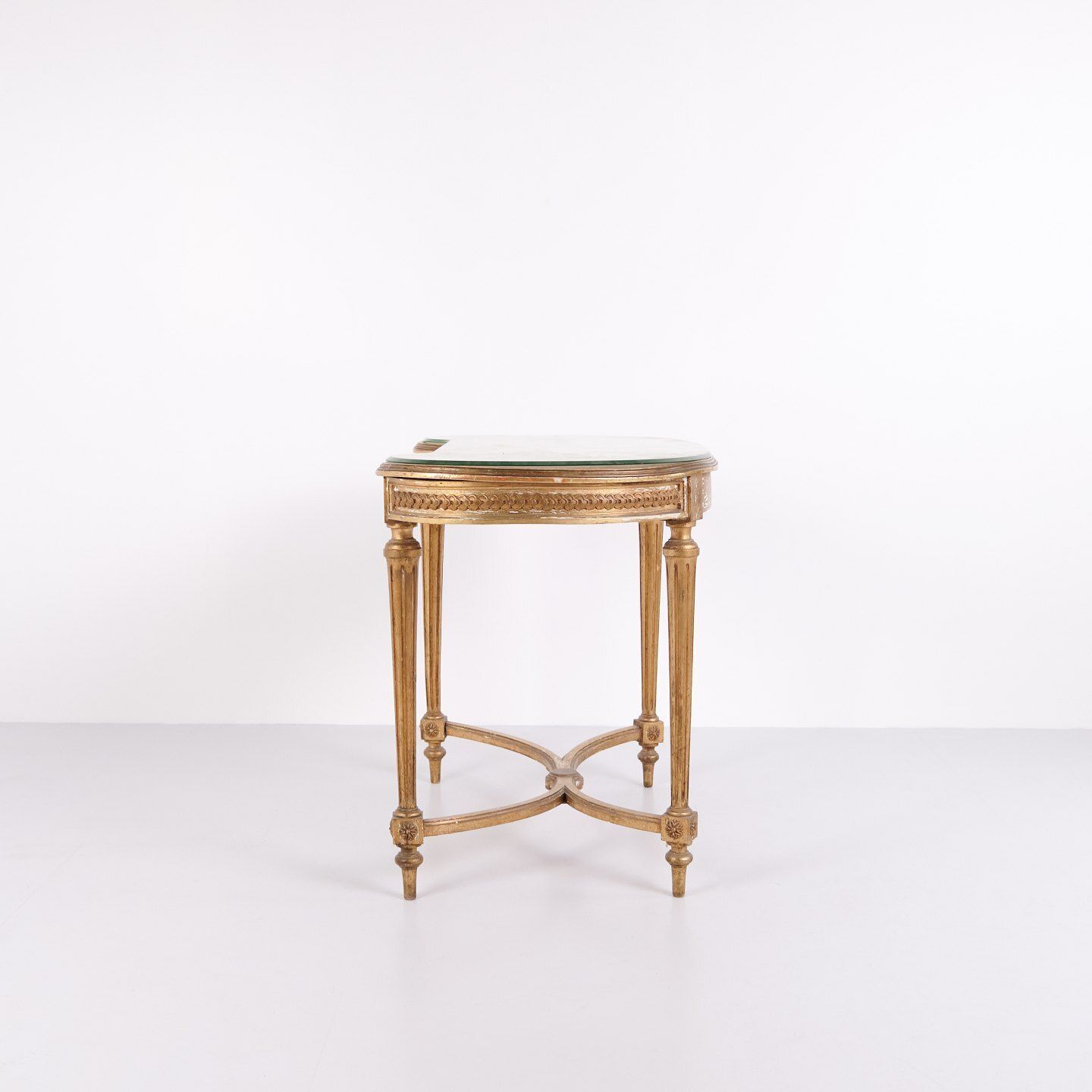 Antique Desk With Glass Top & Drawer – Gustavian/Louis XVI Style – Gilded Wood – 1850s photo for sale