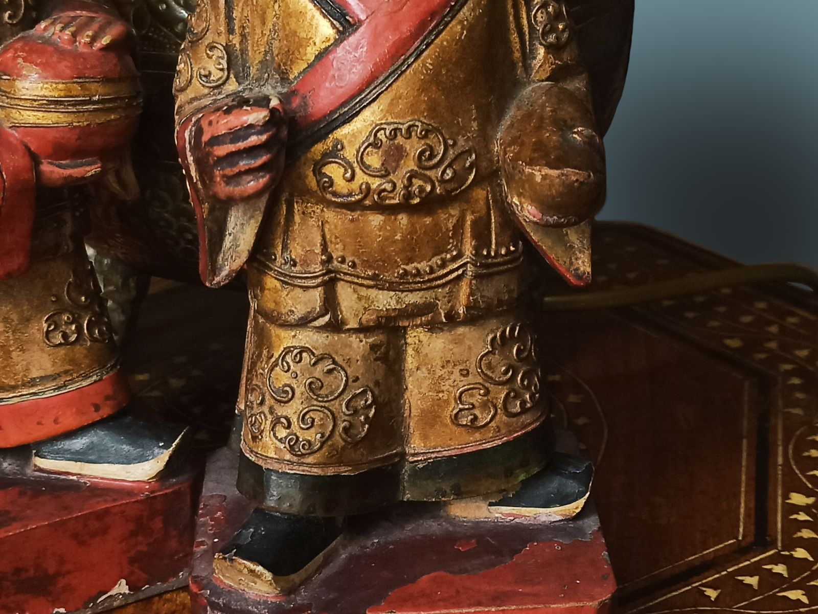 Pair Of Polychrome Gilt Gesso Painted Carved Statues Temple Deity photo 550.0