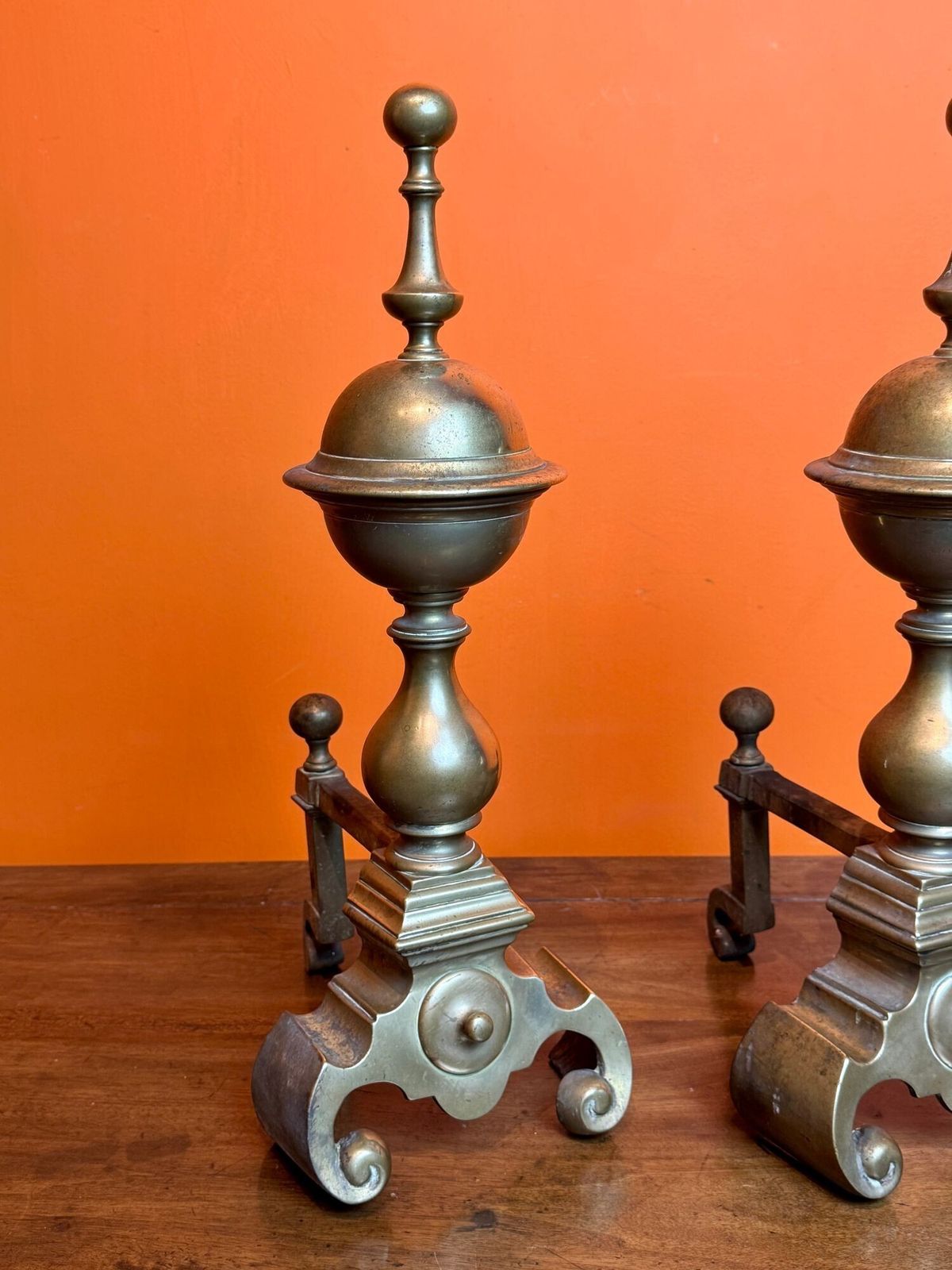Pair Of 19th Century Brass Andirons In 17th Century Style photo Home Fixtures