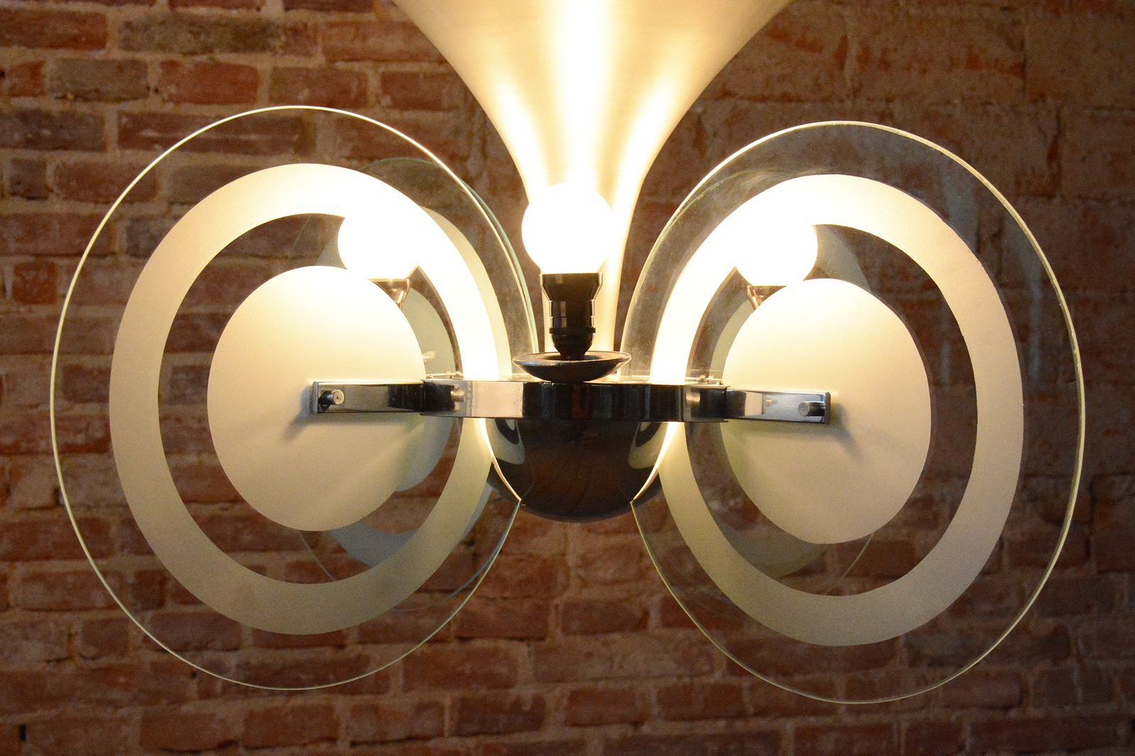 Restored Bauhaus Chandelier, By F. Anýž, Chrome, Sandblasted Glass, Czech, 1930s photo furniture