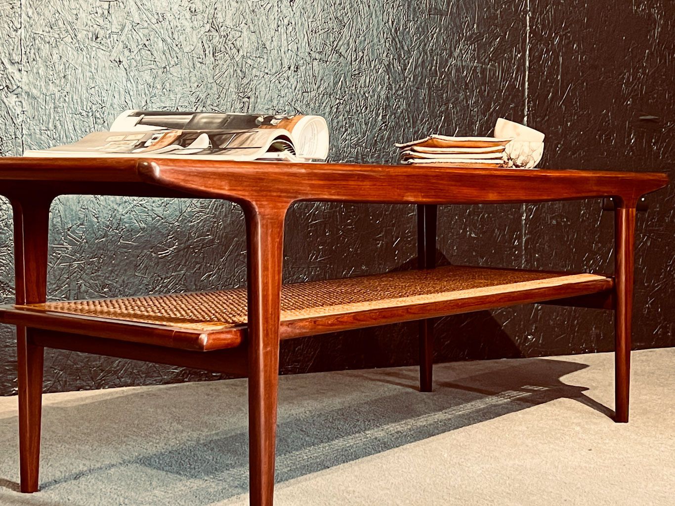 Teak Coffee Table By A Younger With A Rattan Rack photo furniture
