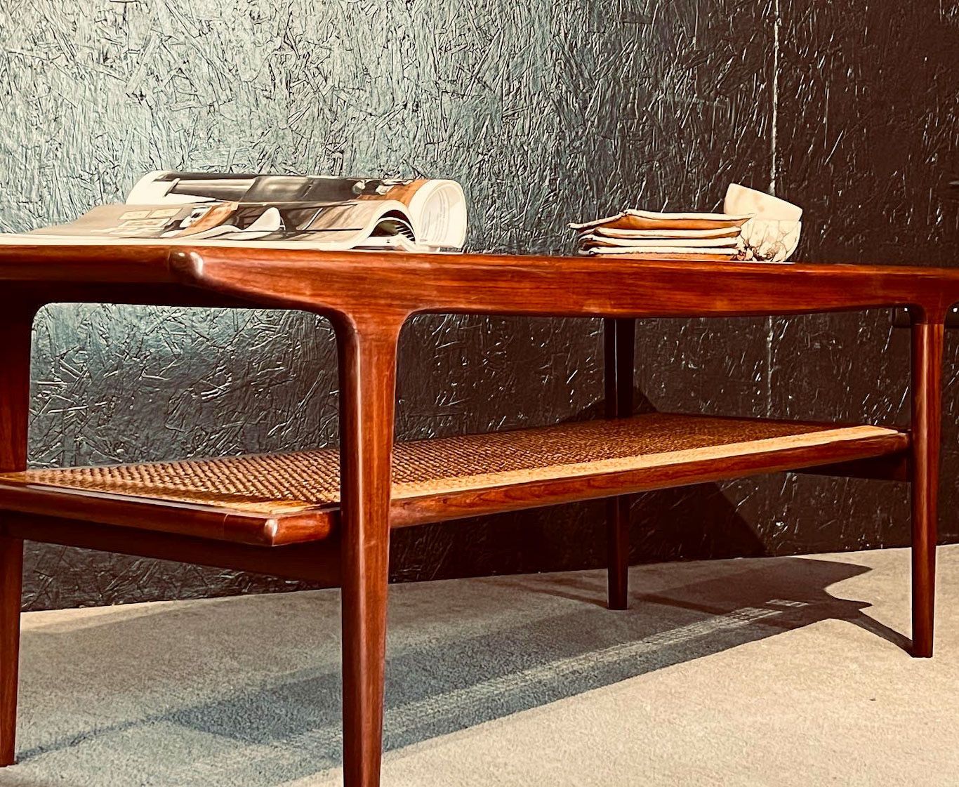 photo for sale Teak Coffee Table By A Younger With A Rattan Rack