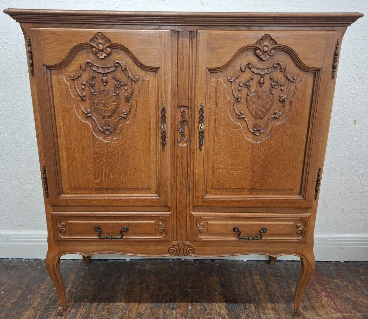 Vintage French Louis XV Style Oak Carved Linen Cupboard