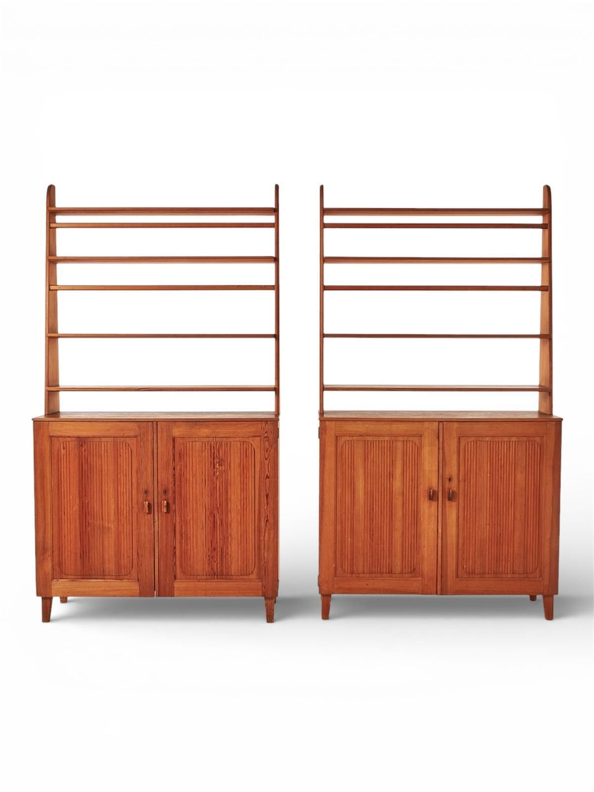 Carl Malmsten Mid Century Pine Bookcases With Cabinets, Pair, Sweden, 20th Century photo furniture