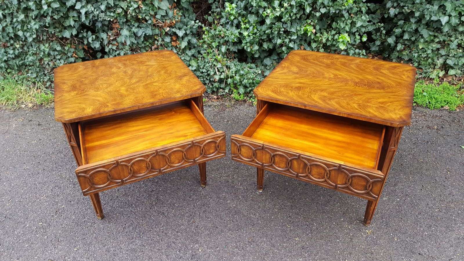 photo for sale Large Pair Of Theodore Alexander Mahogany Lamp Tables
