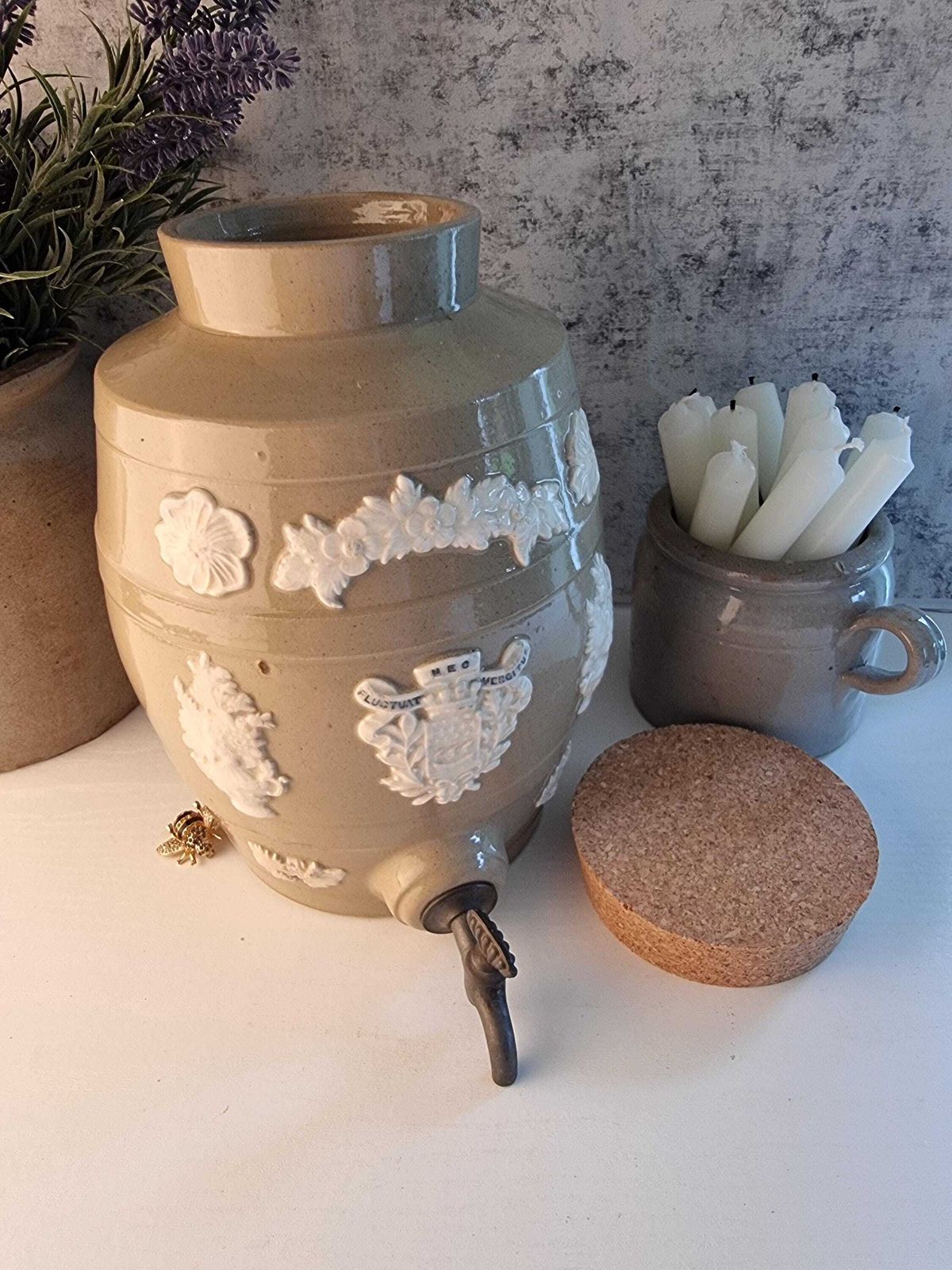 Antique French Stoneware Vinegar Pot – Parisian Coat Of Arms Dispensing Jug