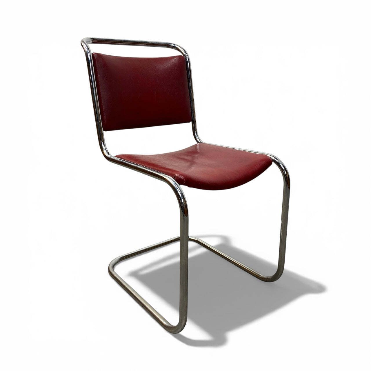 Vintage Cantilever Chair Red Rexine Tubular Steel
