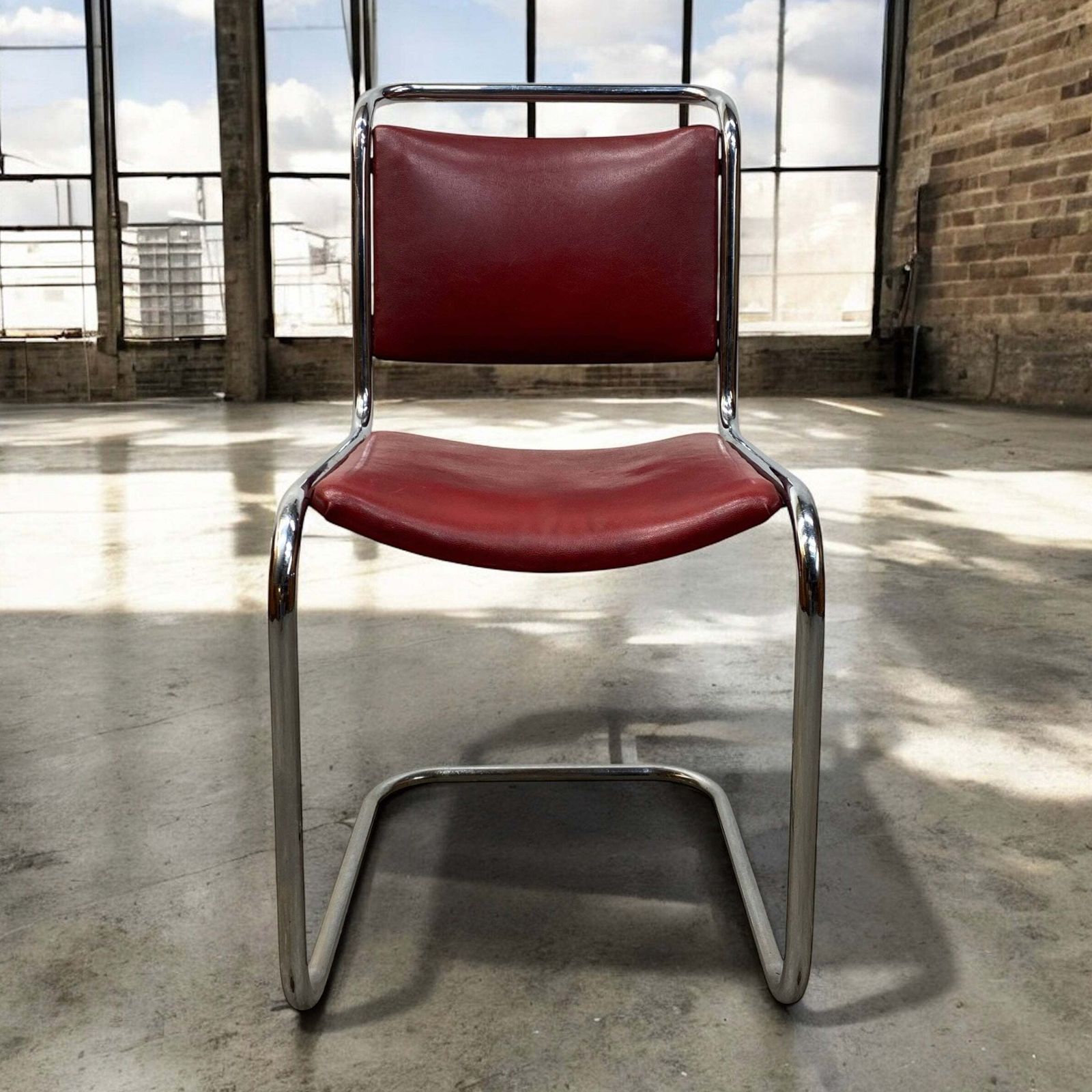 Vintage Cantilever Chair Red Rexine Tubular Steel photo for sale