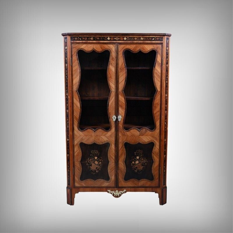 Display Cabinet In Marquetry Of Precious Woods, Louis XV Louis XVI Transition Style – First Half Of The 19th Century