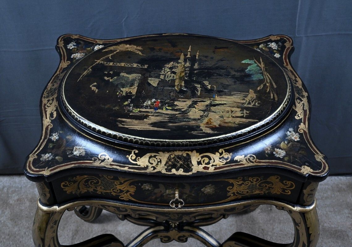 Painted Wooden Work Table, Napoleon III Period – Mid 19th Century photo 1610.0