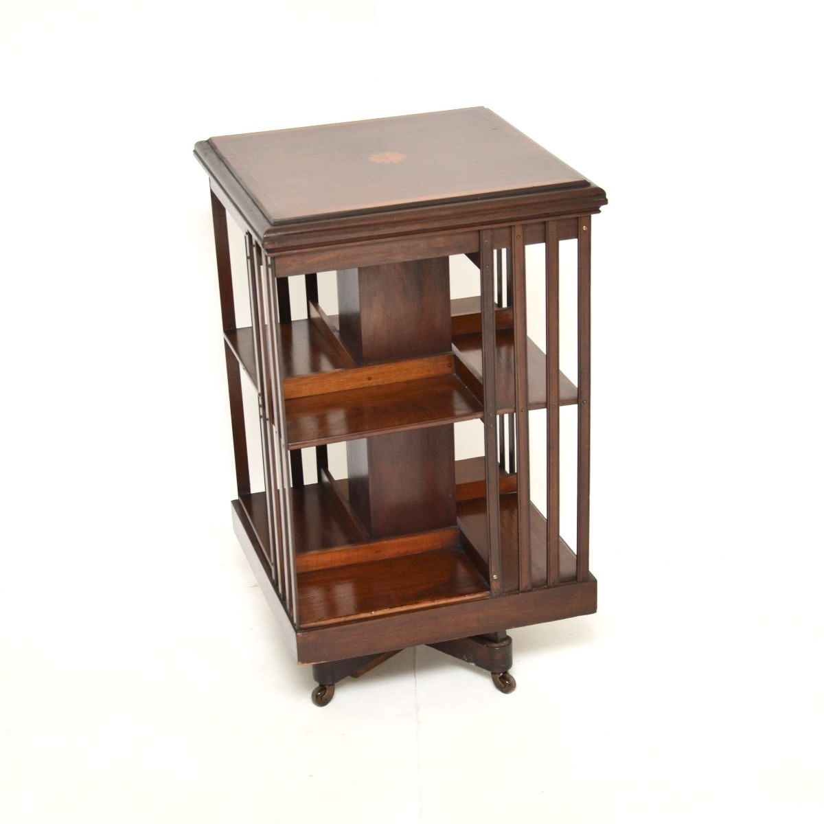 Antique Edwardian Inlaid Mahogany Revolving Bookcase