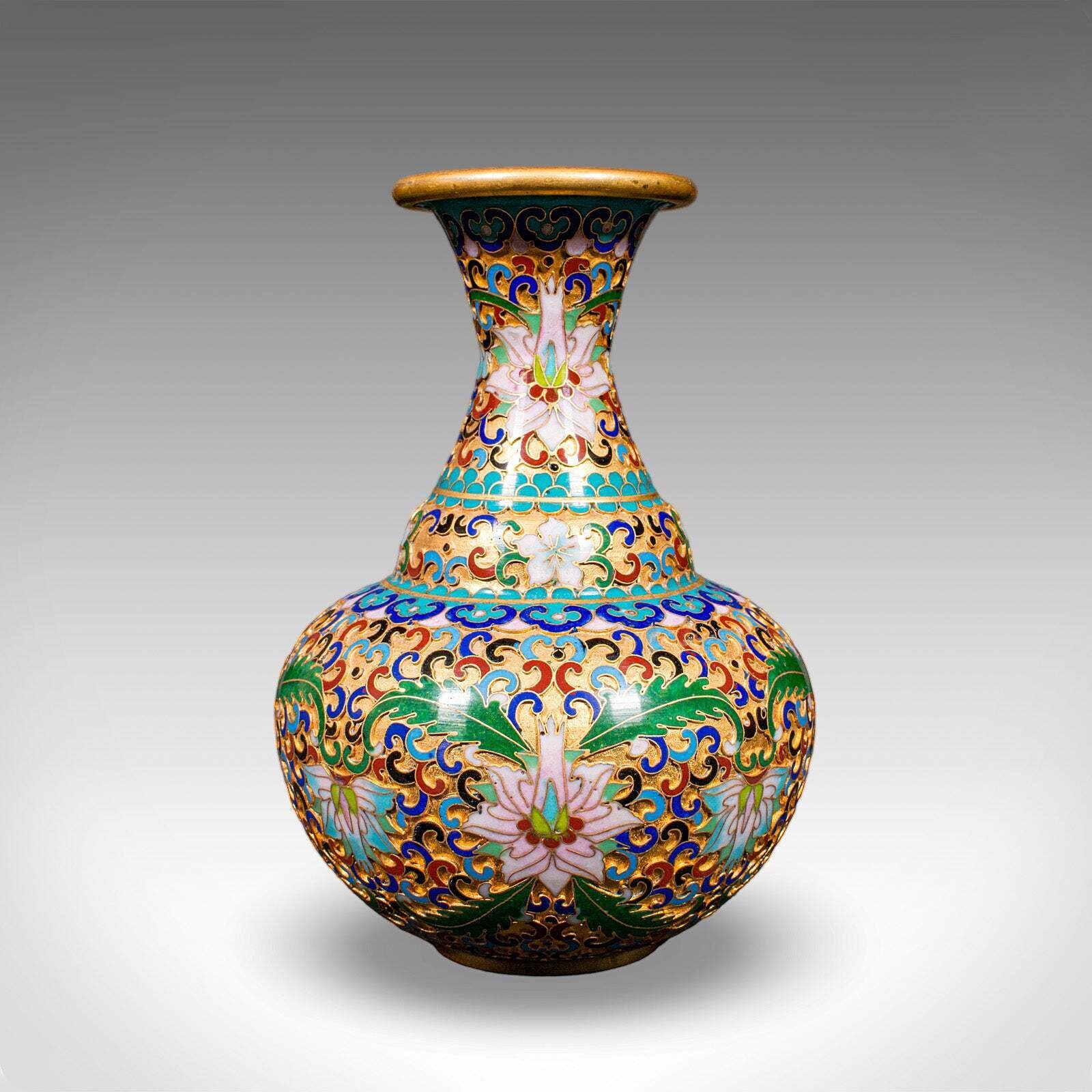 Pair Of Small Vintage Baluster Form Vases, Oriental, Cloisonne, Posy Urn, C.1970 photo 608.0