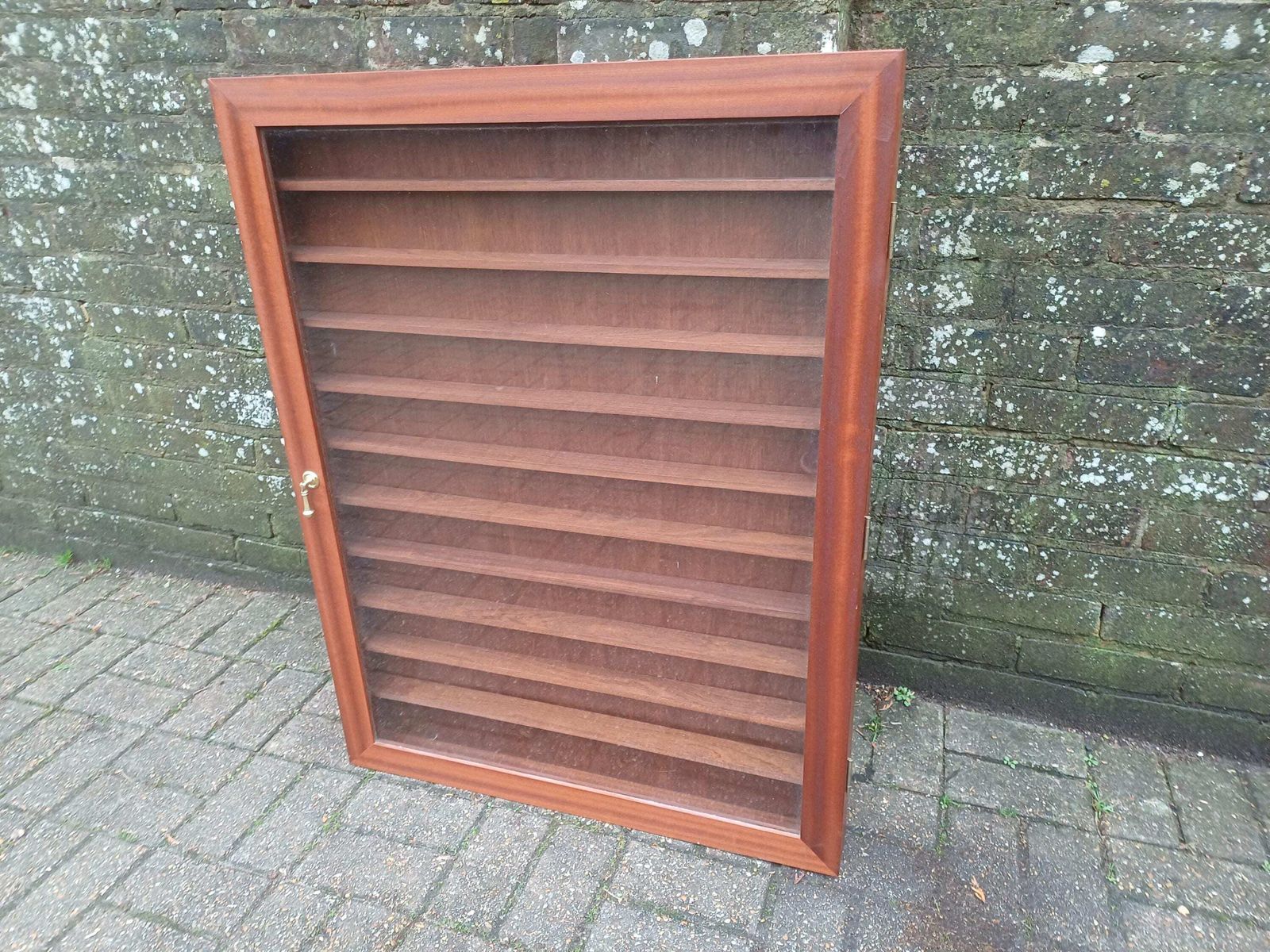 Vintage 1980s Solid Mahogany Glazed Display Collectors Collector Cabinet With 11 Shelves Wall Toughened Glass Door Free Hand Delivery