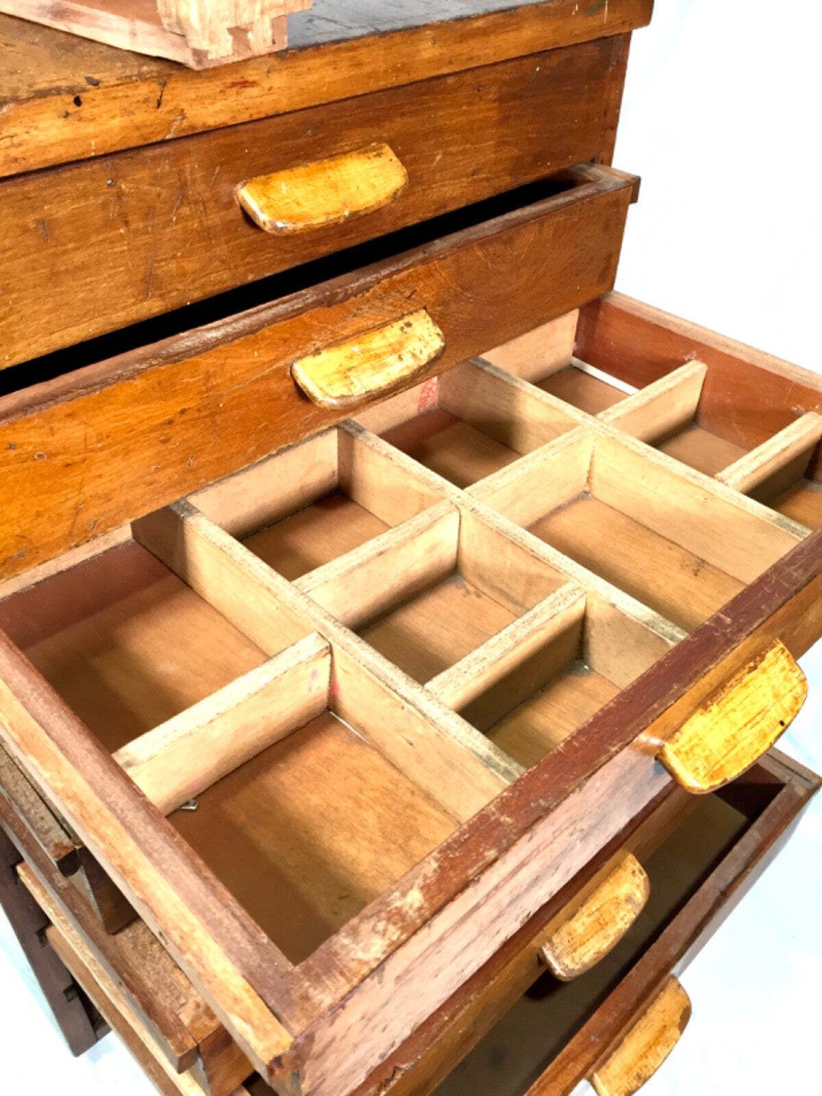 299.0 Antique Industrial Wooden Filling Cabinet / Storage Drawers Cabinet C.1930 photo
