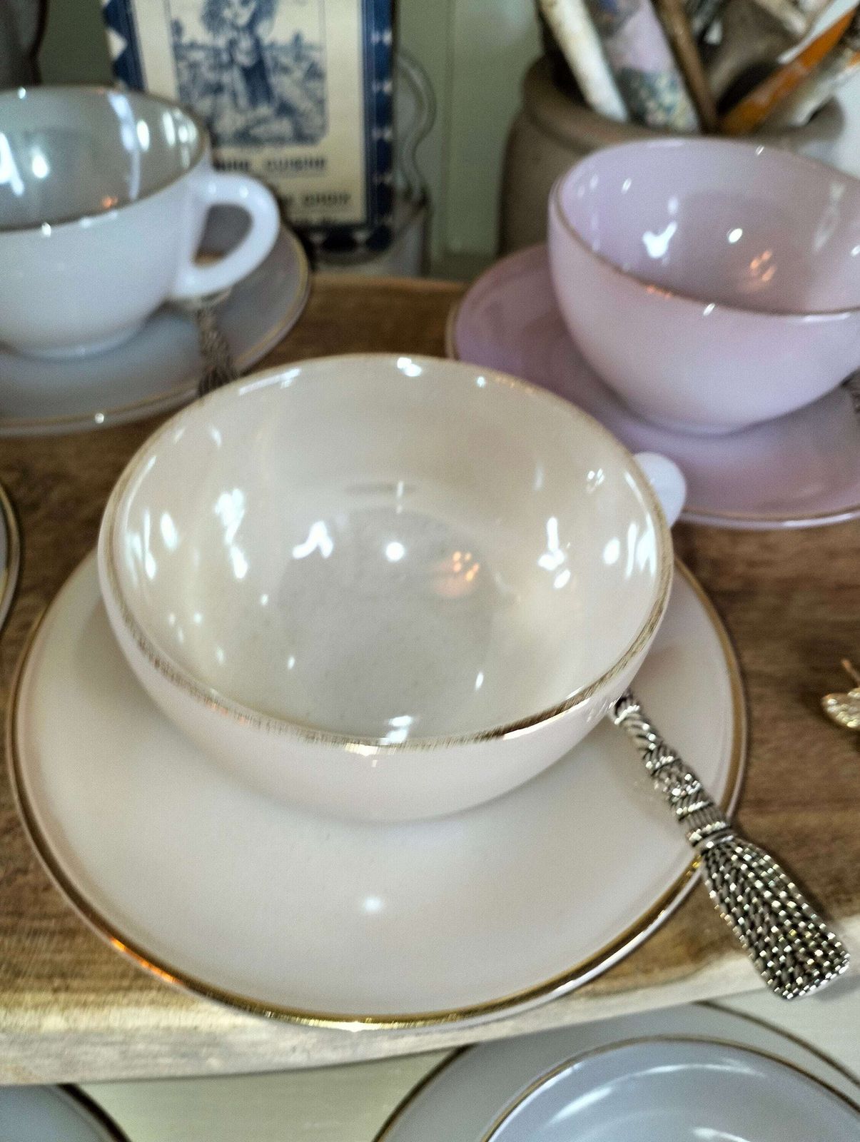 Vintage Arcopal Tea Cup & Saucer Set – French Opaque Pastel Milk Glass photo buy