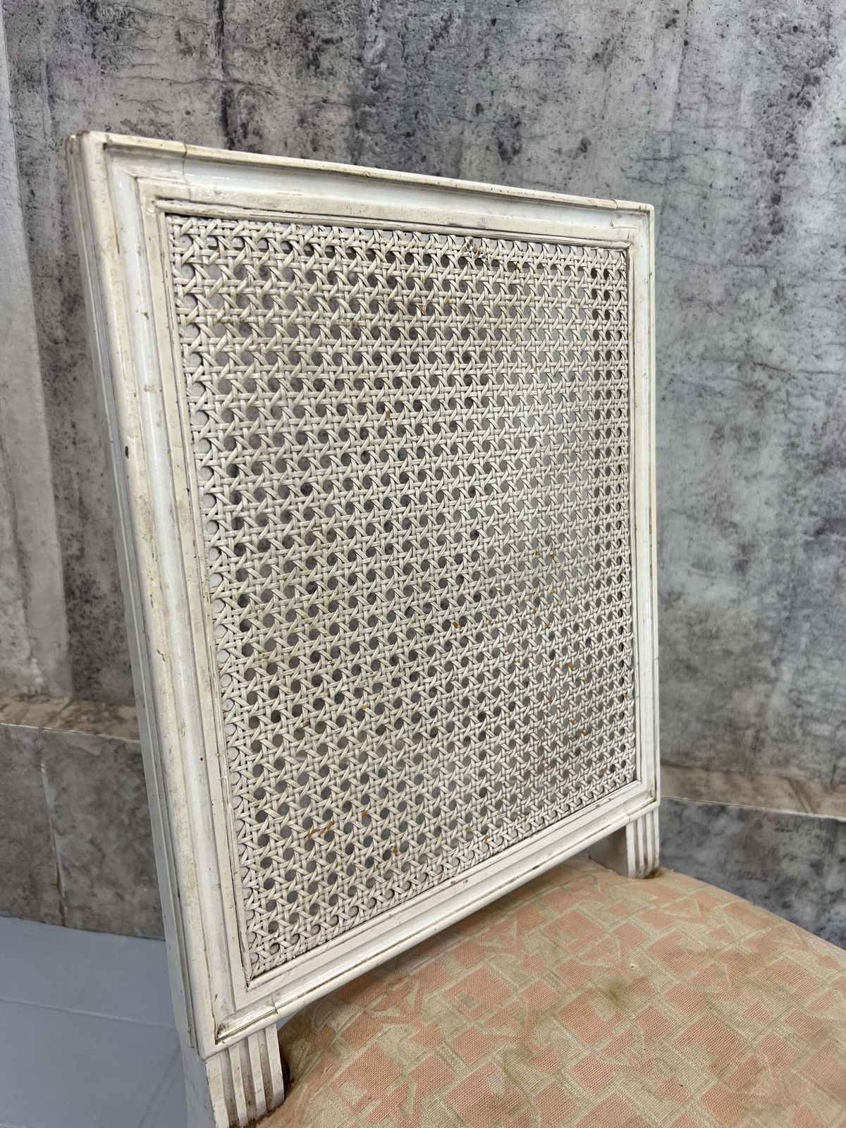 Set Of Four White Shabby Chic Cane Dining Chairs To Reupholster photo vinterior
