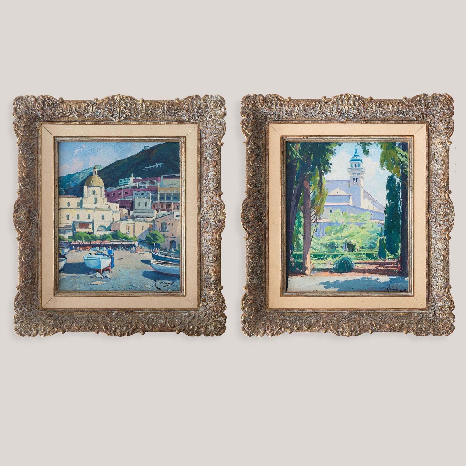 Positano En Valldemossa – Twee Post Impressionistische Landschappen, Gesigneerd