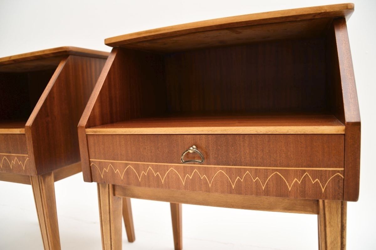 Pair Of Vintage Swedish Inlaid Mahogany Bedside Cabinets photo buy