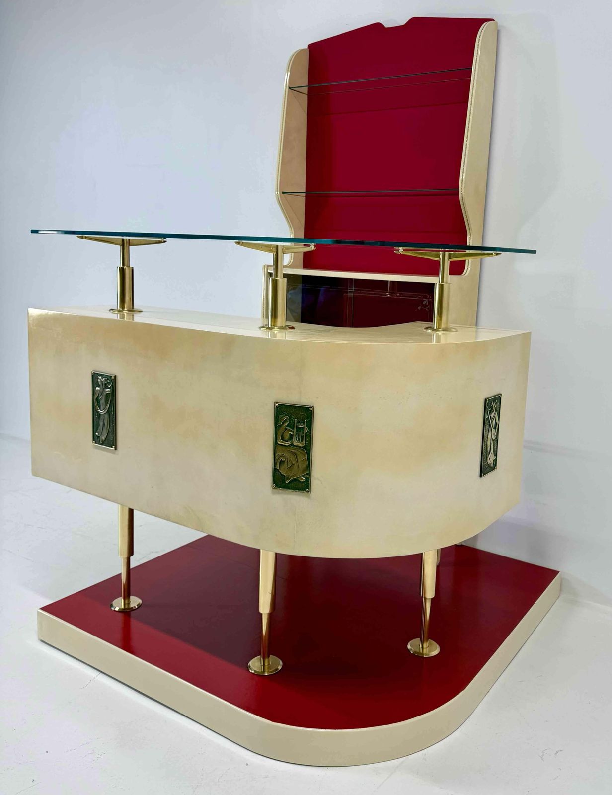 photo vintage Exceptional Italian Art Deco Parchment Bar, 1950s, Attributed To Gio Ponti