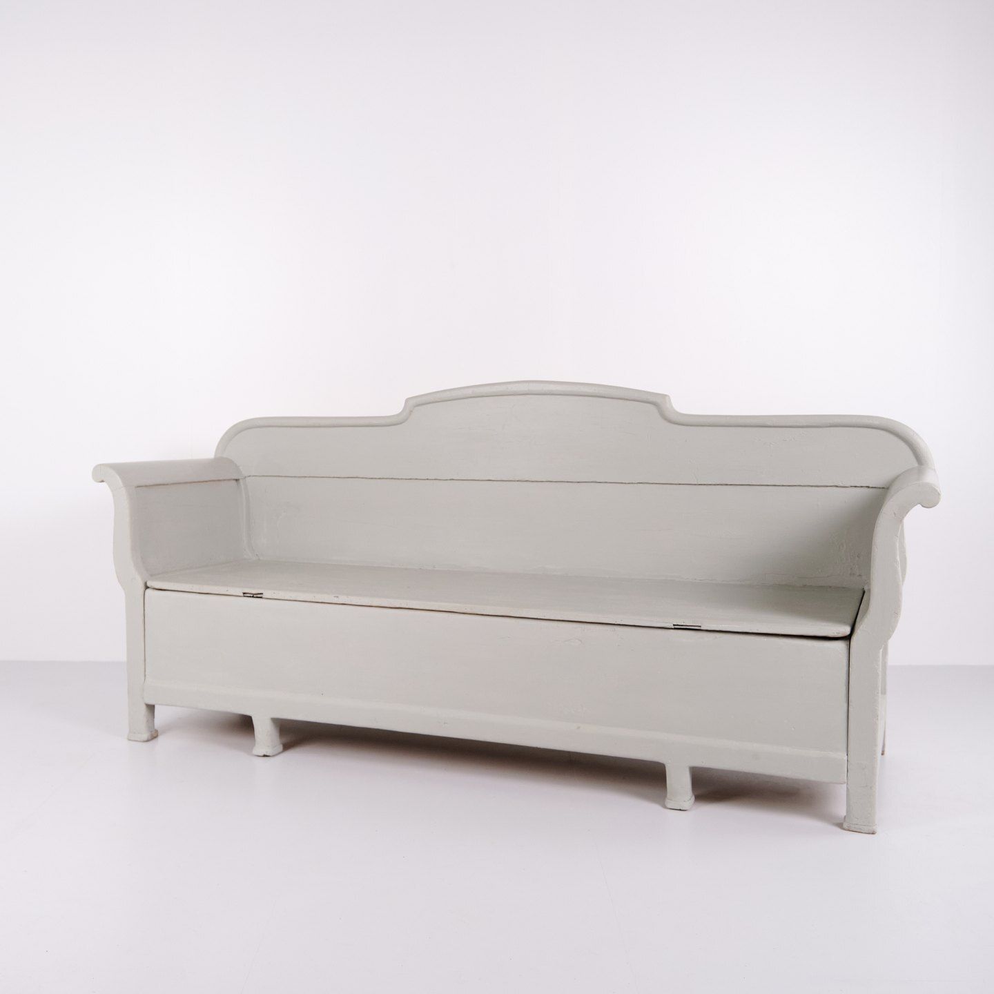 Antique Bench With Storage   Grey Painted   Pine   Year 1890s photo furniture