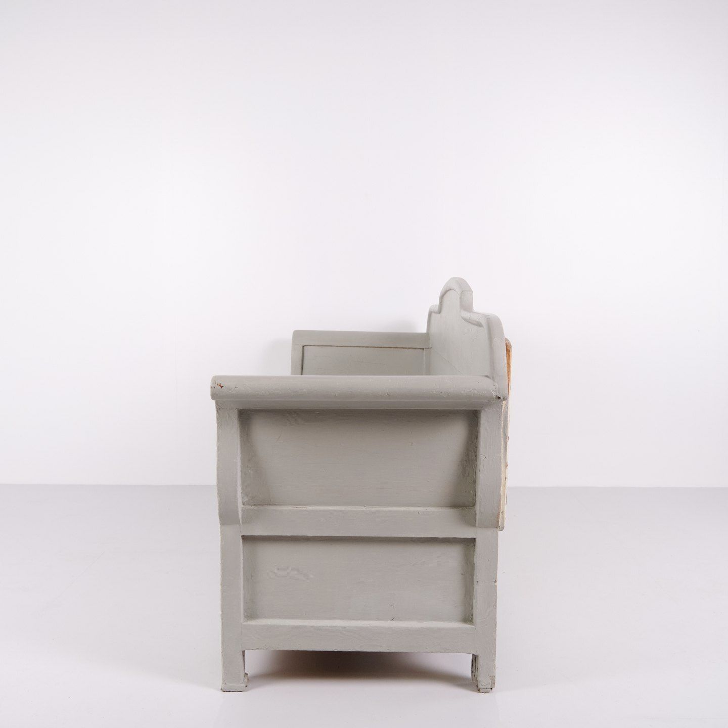 Antique Bench With Storage   Grey Painted   Pine   Year 1890s photo for sale