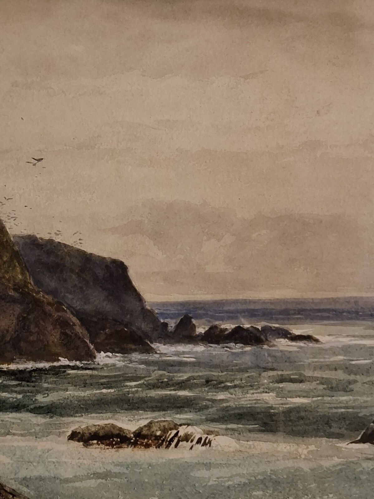 photo vintage Large Antique Watercolour George Gray Scottish St Abbs Head Cliffs Aitken Dott