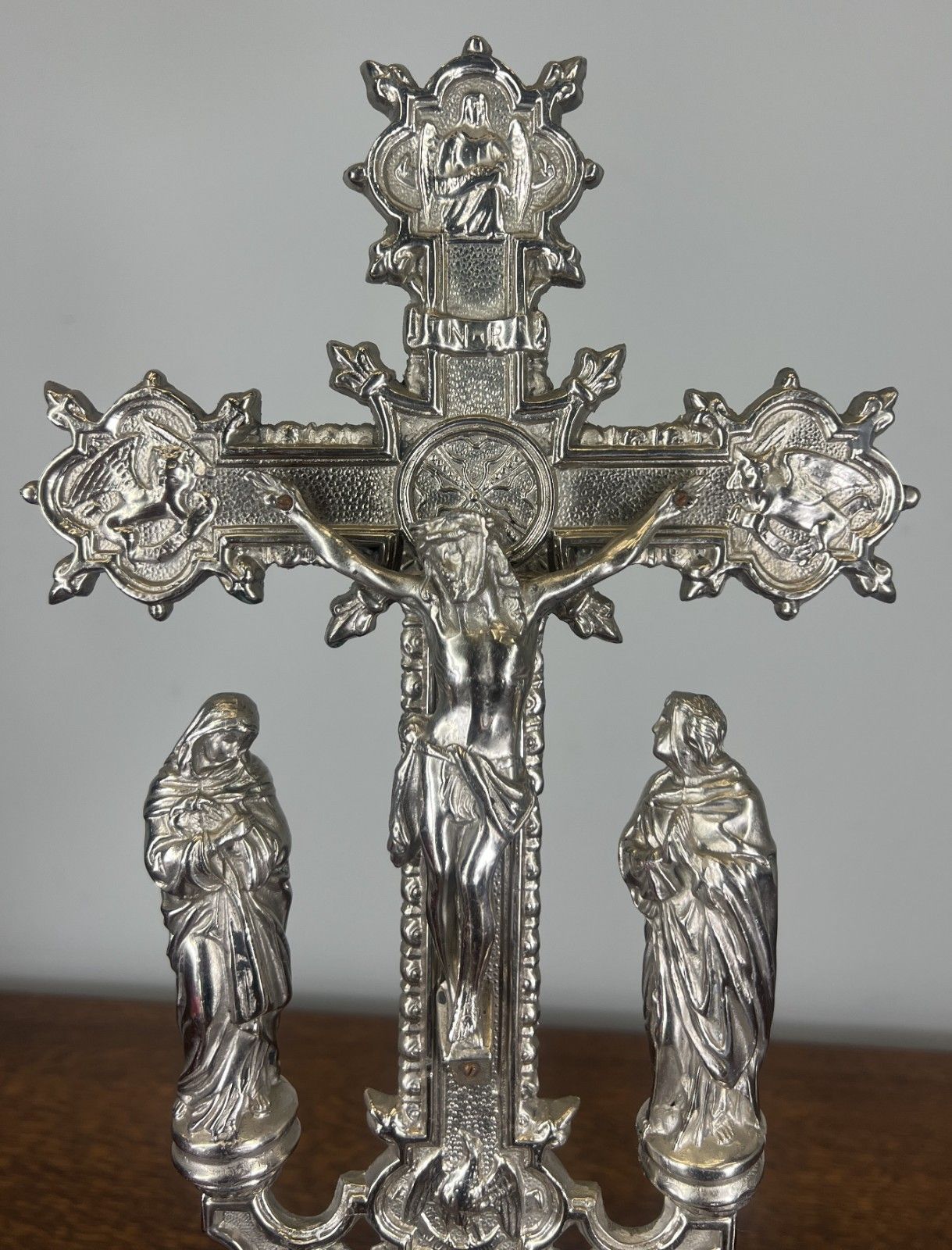 Crucifix Vintage French Style Metal Ornate Religious Altar Cross Lot 4763 photo for sale