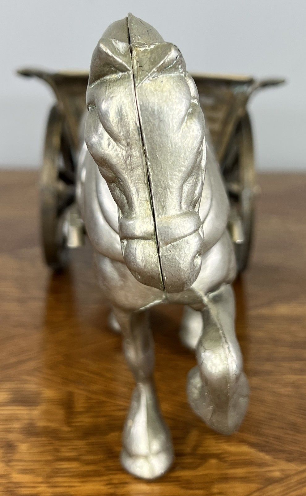 229.0 Figurine Horse Cart Vintage Style Metal Horse Drawn Wagon Sculpture Lot 4678 photo