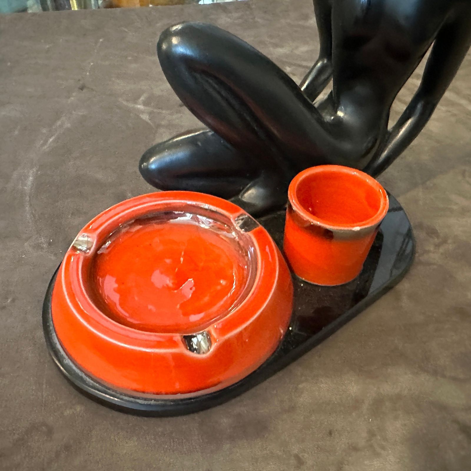 1950s Mid Century Modern Ceramic And Black Glass Italian Smoking Set photo for sale