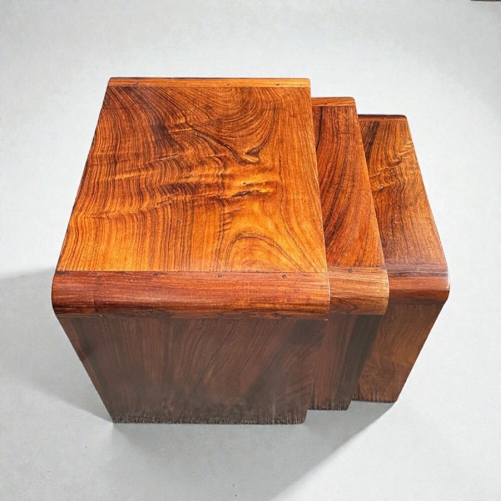 Art Deco Nest Of Three Tables In Indian Rosewood photo vintage