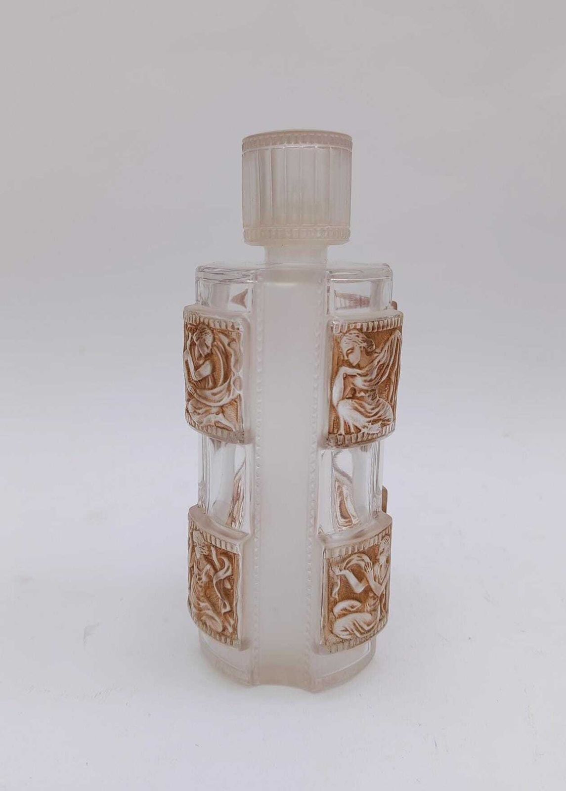 Helene Lalique Perfume Bottle, Vintage 1940s Glass Bottle, 633 Sepia Staining photo furniture
