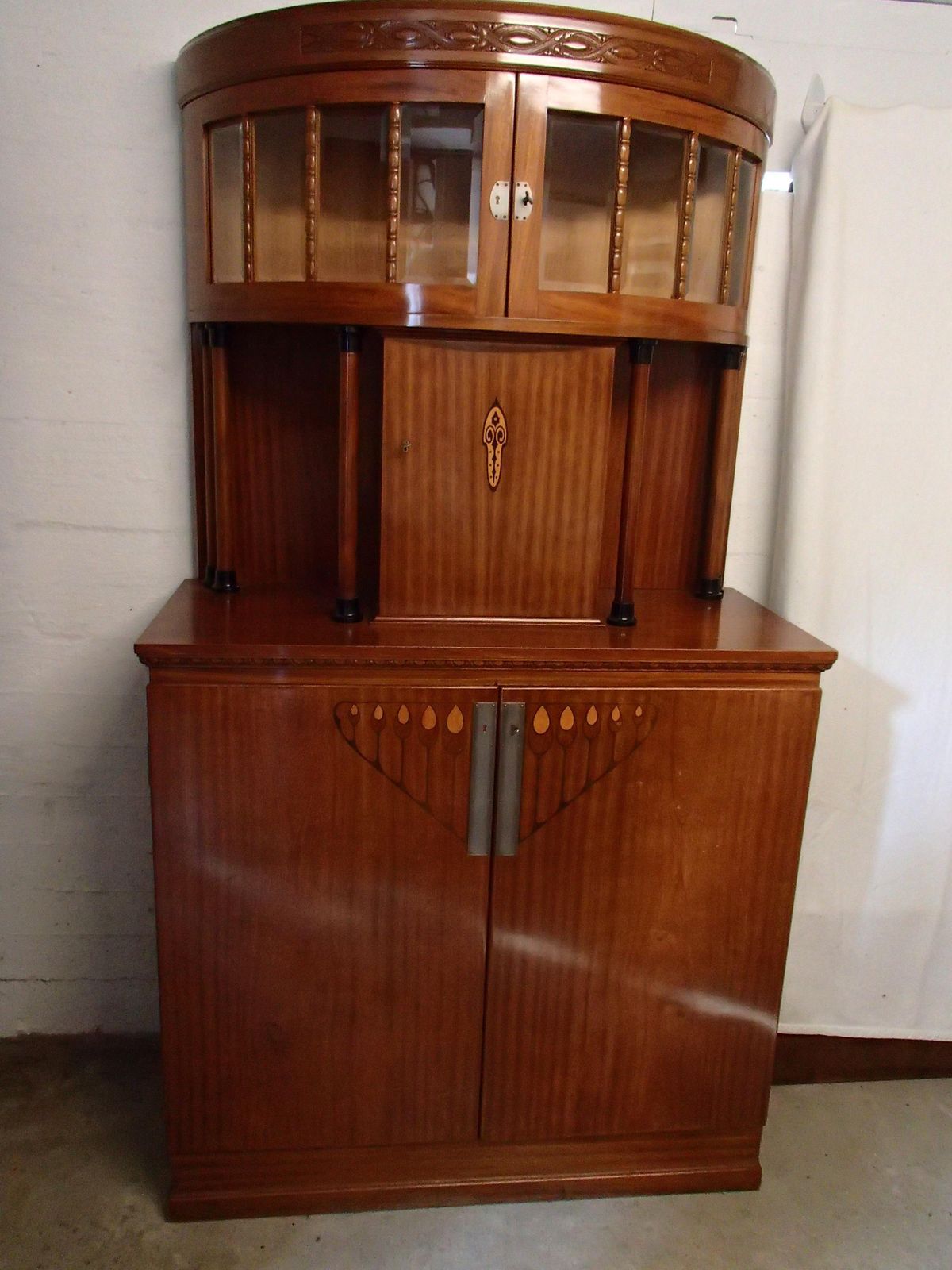 Exquisite Art Nouveau Credenza With Inlays And Surrounding Display Case photo furniture