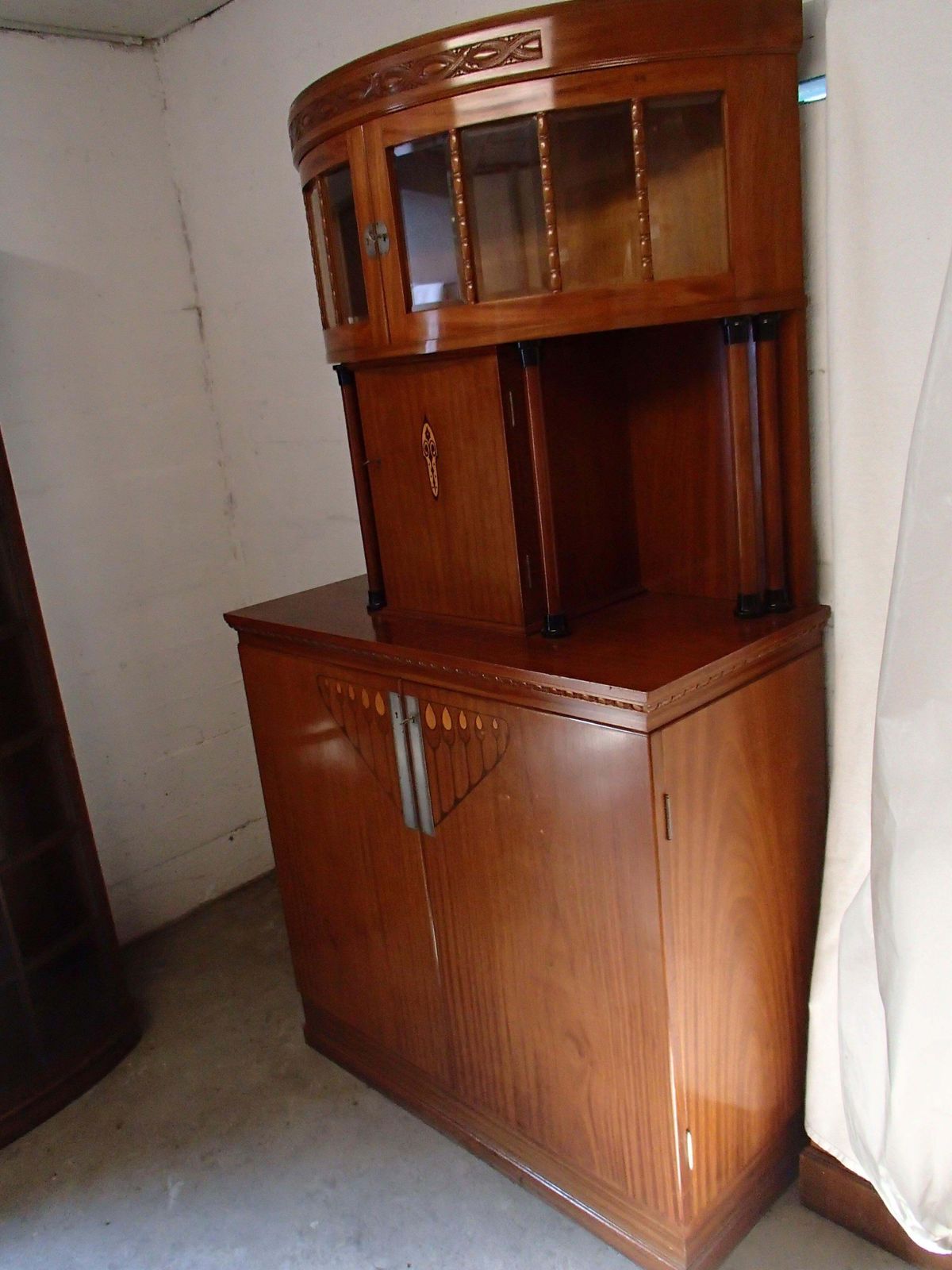 Exquisite Art Nouveau Credenza With Inlays And Surrounding Display Case photo for sale
