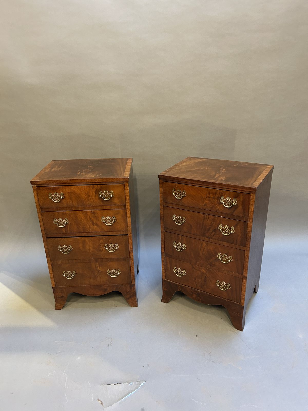 Pair Georgian Revival Bedside Chest Of Drawers