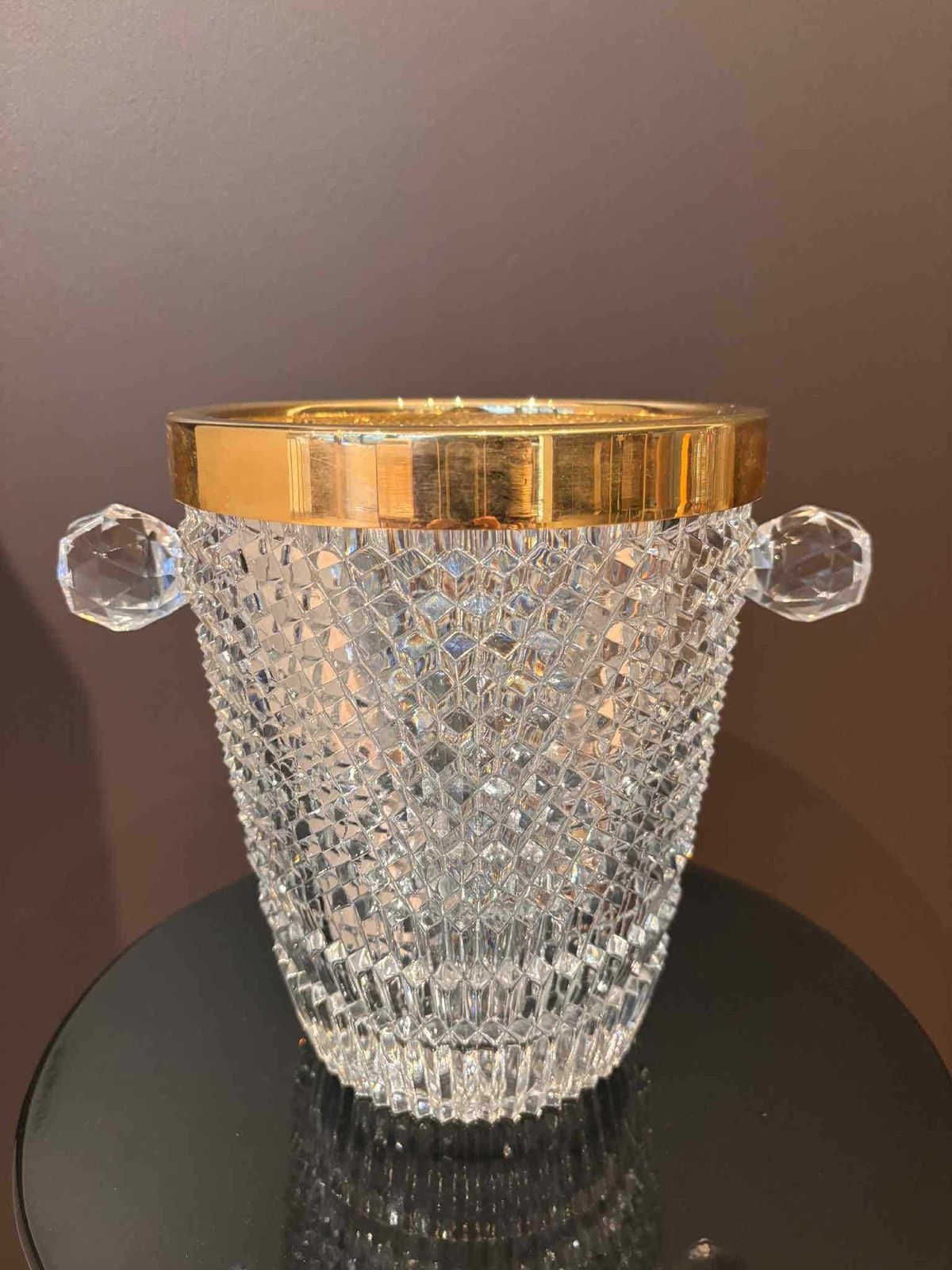 Vintage French Crystal Champagne Bucket, Golden Rim, Art Deco Ice Chiller photo furniture