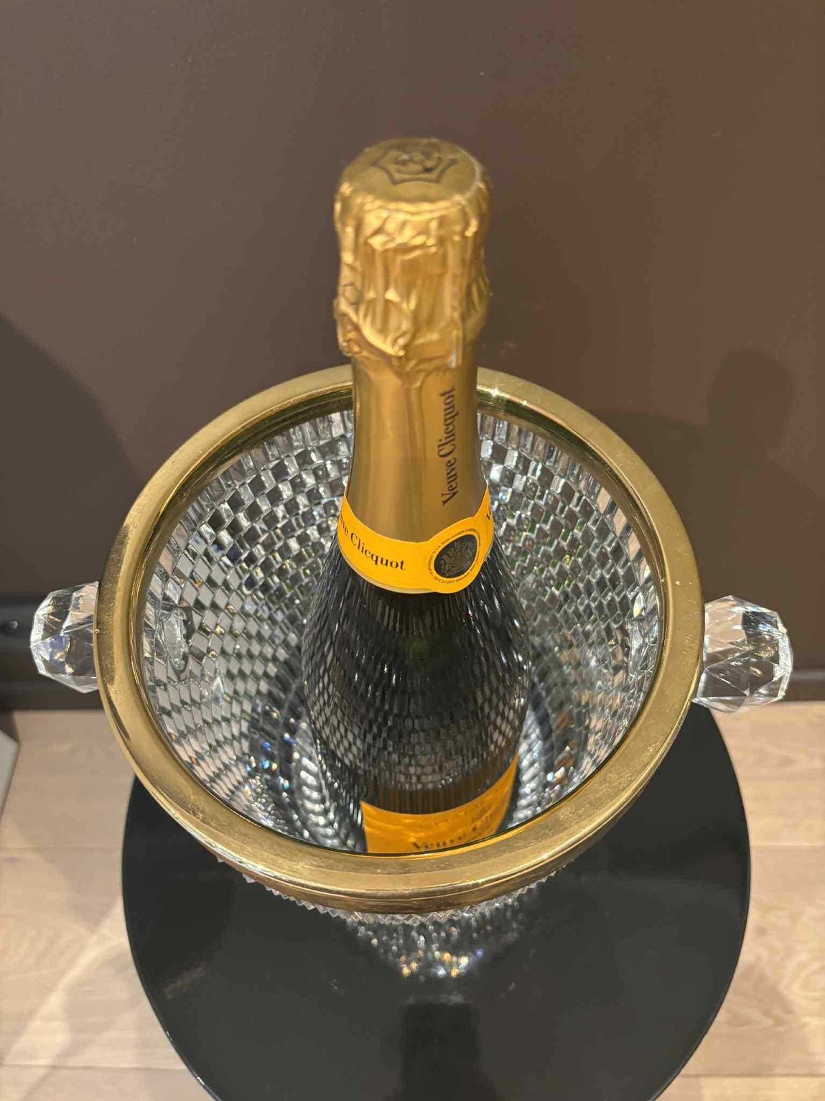 Vintage French Crystal Champagne Bucket, Golden Rim, Art Deco Ice Chiller photo vintage