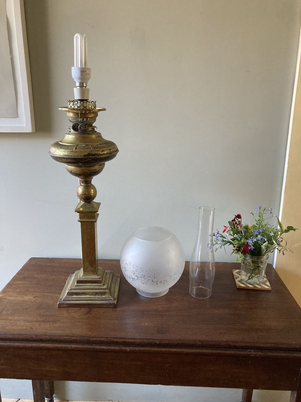 Victorian Lamp Brass Column Oil Table Lamp Converted To Electric photo furniture