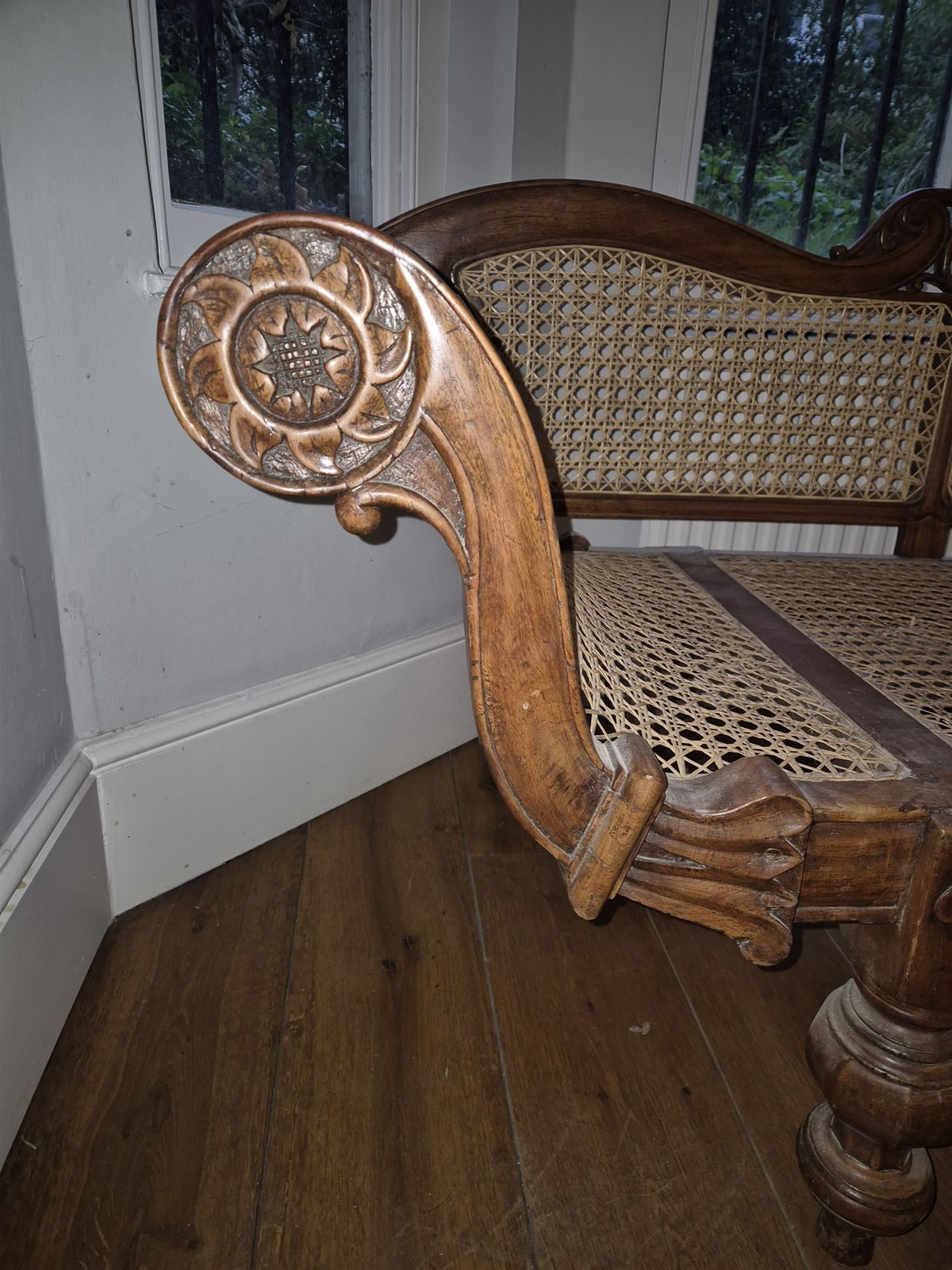 Antique Dutch Ceylonese Tropical Hardwood And Rattan/Wicker Settee photo for sale