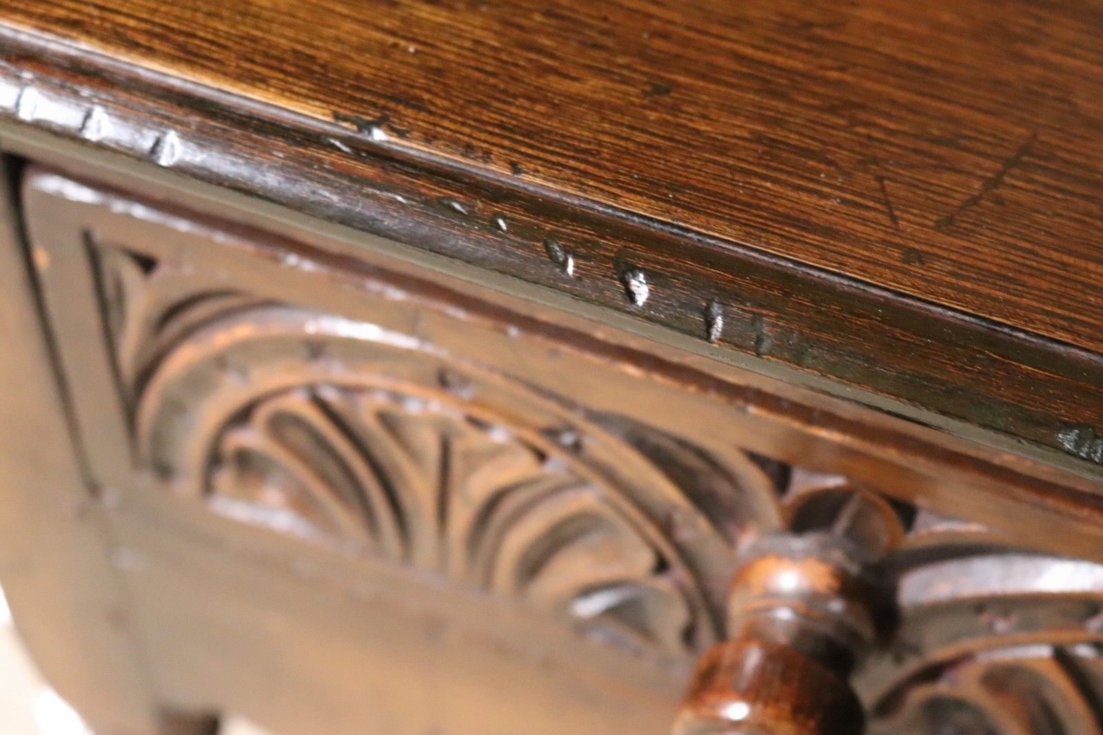 Early 20th Century Carved Oak Hall Table Bobbin Turned Tudor Style Antique Table photo vintage