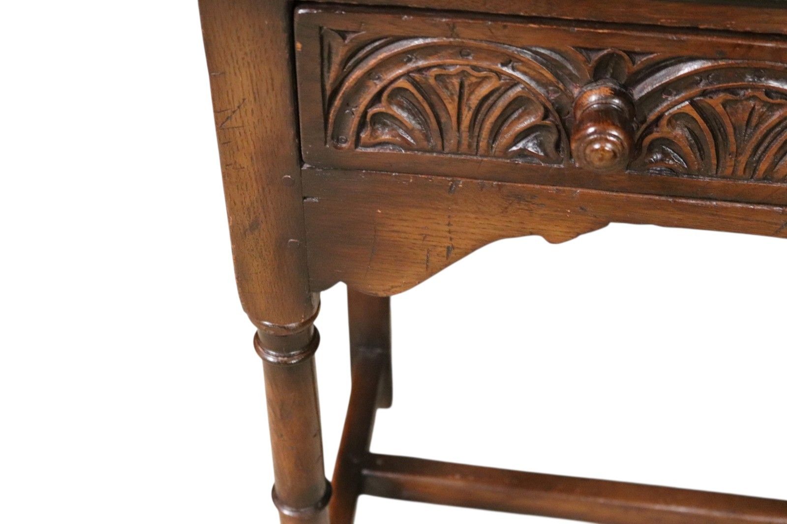 photo vinterior Early 20th Century Carved Oak Hall Table Bobbin Turned Tudor Style Antique Table