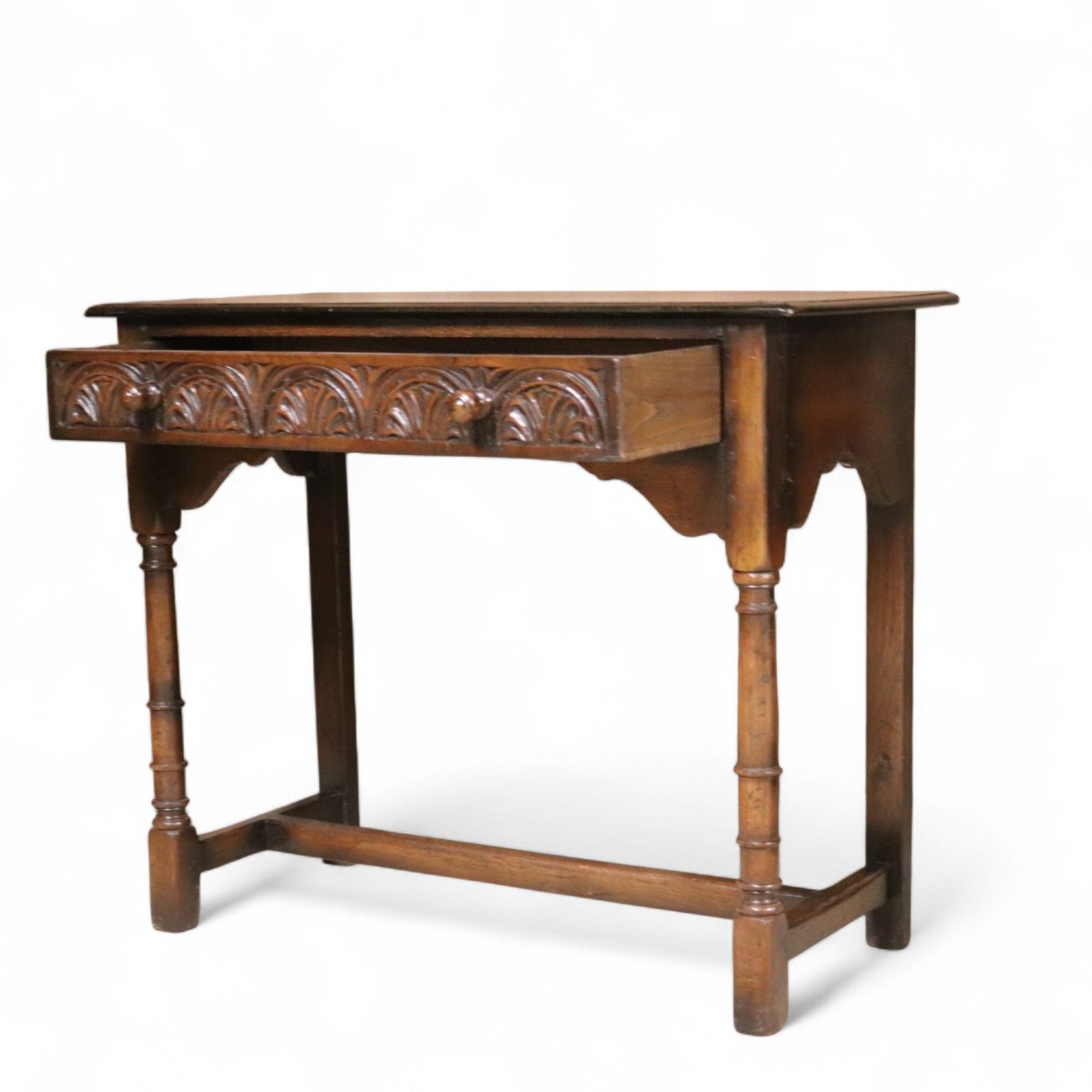 photo buy Early 20th Century Carved Oak Hall Table Bobbin Turned Tudor Style Antique Table