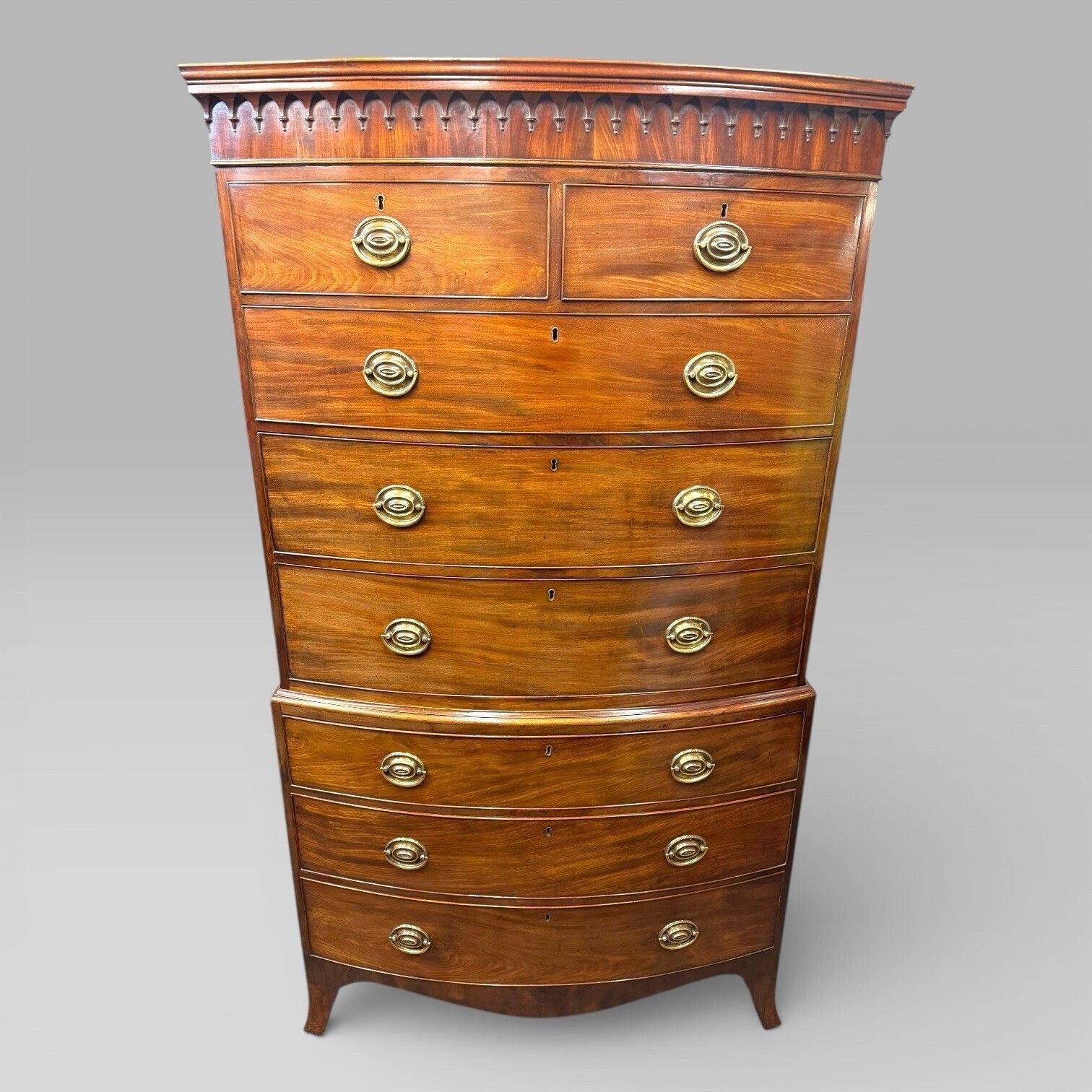 Antique Georgian George III Mahogany Bow Front Chest On Chest