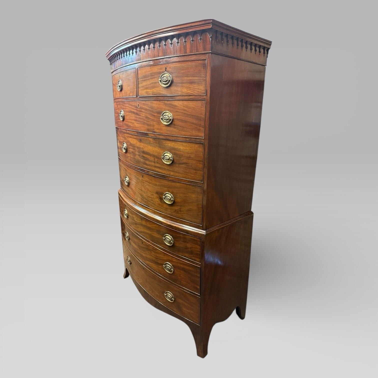 Antique Georgian George III Mahogany Bow Front Chest On Chest photo for sale