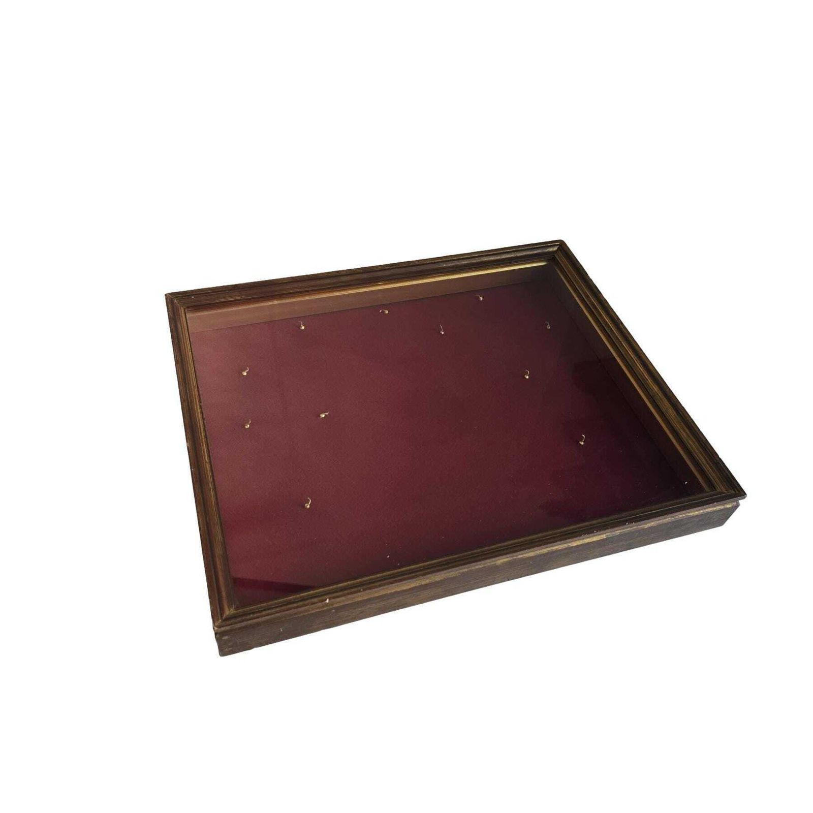 Vintage Houten Medaillekast Met Opening Aan De Achterzijde, Rode Fluwelen Bekleding En 11 Haken photo 131.0