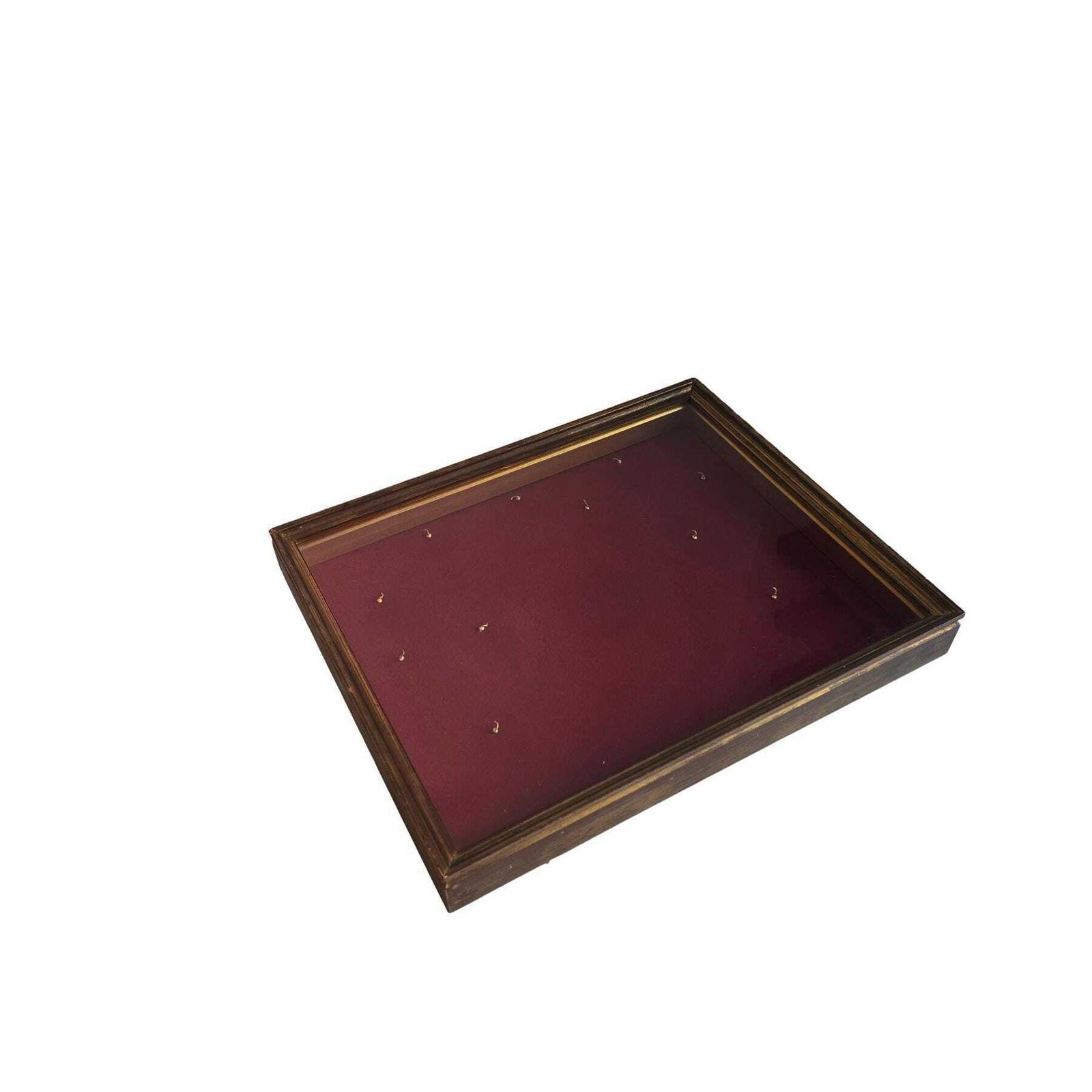 photo for sale Vintage Wooden Medal Display Case With Back Opening, Red Velvet Backing And 11 Hooks