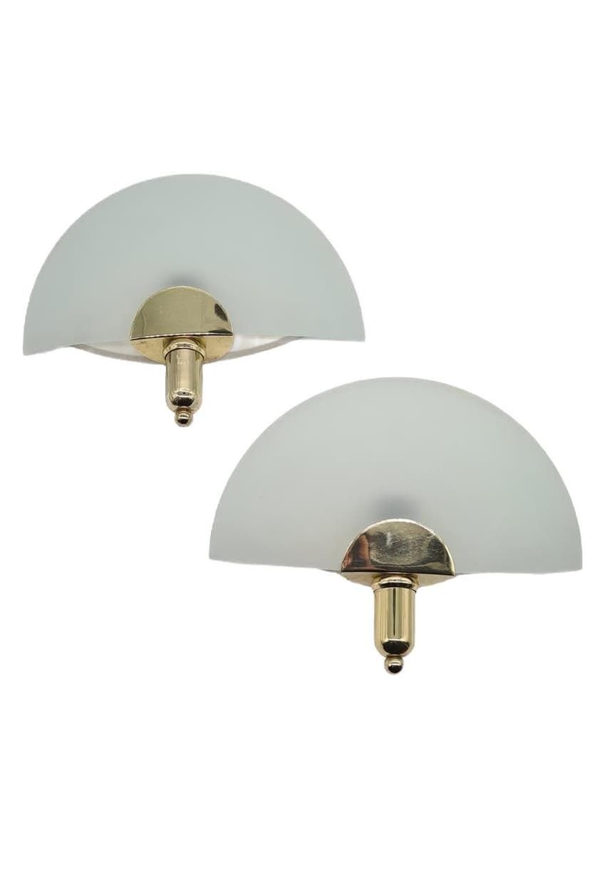 Pair Of Kewa Wall Lamps, Matt White Glass, Brass, Poland, 1960s.