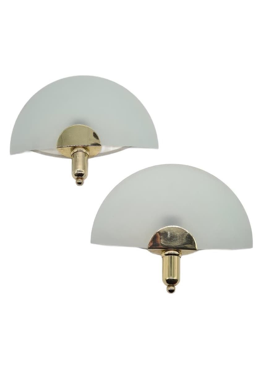 Pair Of Kewa Wall Lamps, Matt White Glass, Brass, Poland, 1960s. photo for sale