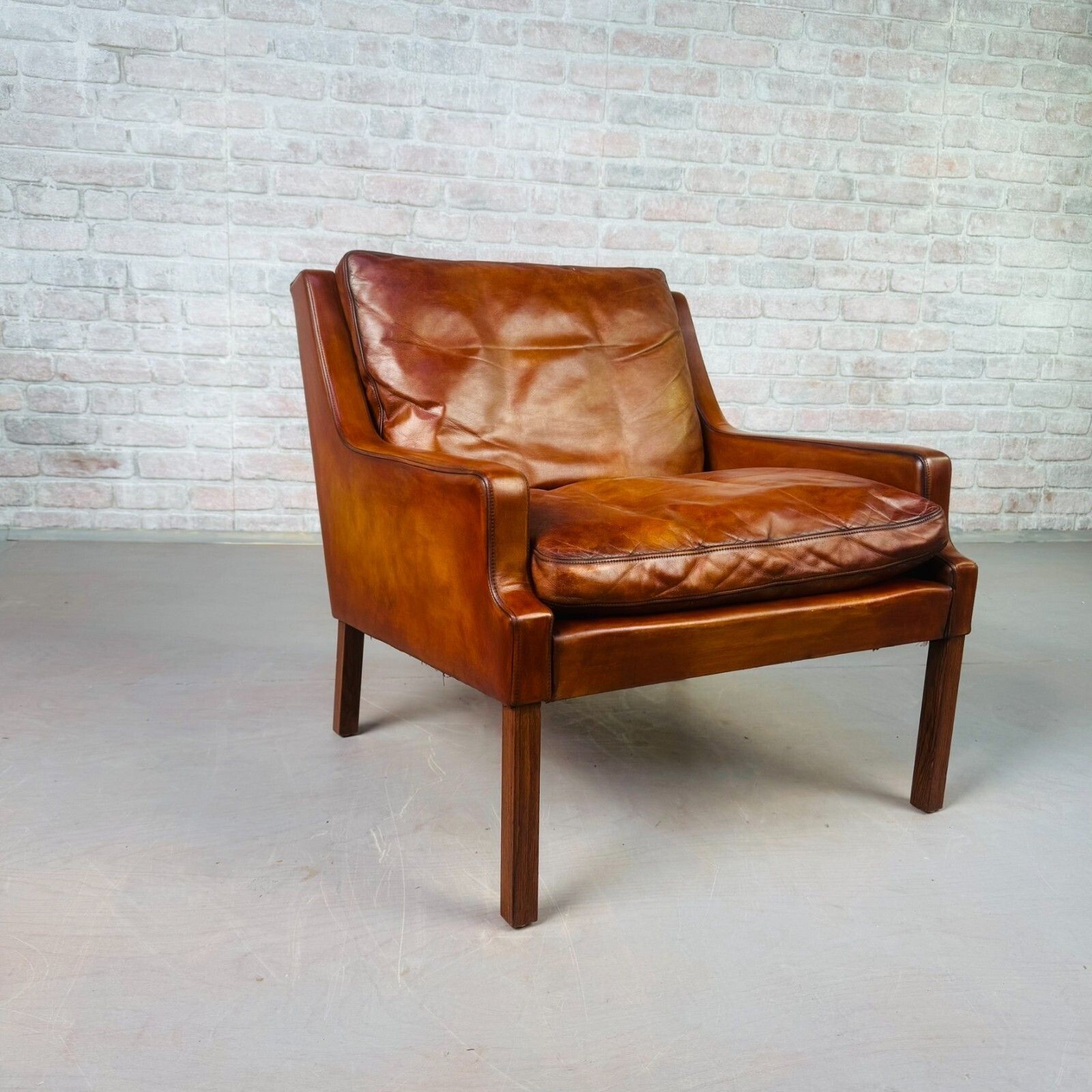 Vintage Danish 1970s Thams Kvalitet Tan Leather Chair #A830