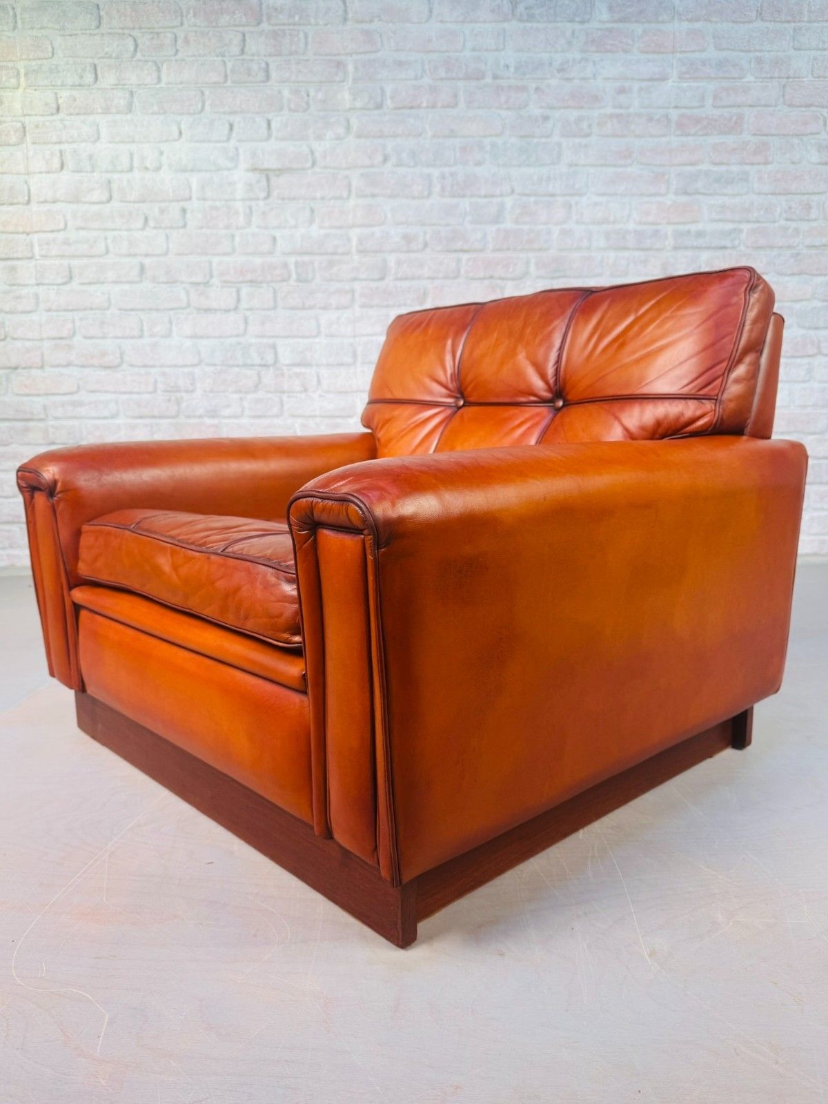 1970s Swedish Lounge Tan Leather Chair By Nelo #A835 photo vinterior